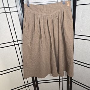 Vintage Brown Wool Midi Pleated A-Line Preppy Academia Skirt Size Medium Pockets